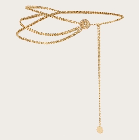 Boho multi layered metal Charm Gold coin chain link hip waist statement belt - Picture 7 of 16